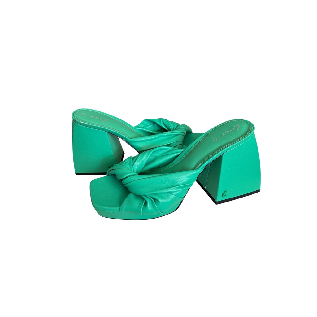 Circus NY Green Knotted Platform Block Heel Sandals Square Toe Mules Womens 8