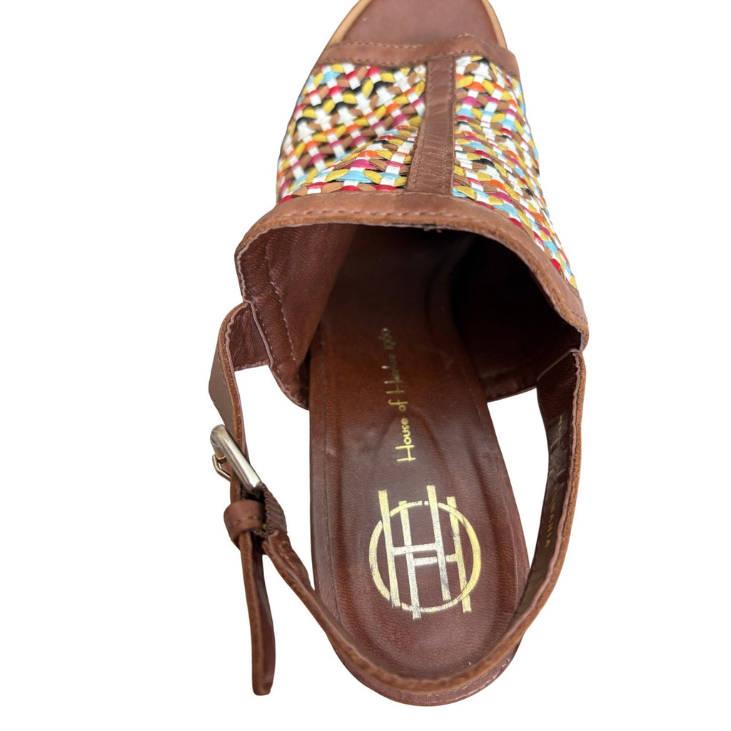 House of Harlow 1960 Multi-Color Woven Leather Slingback Block Heel Sandals 40