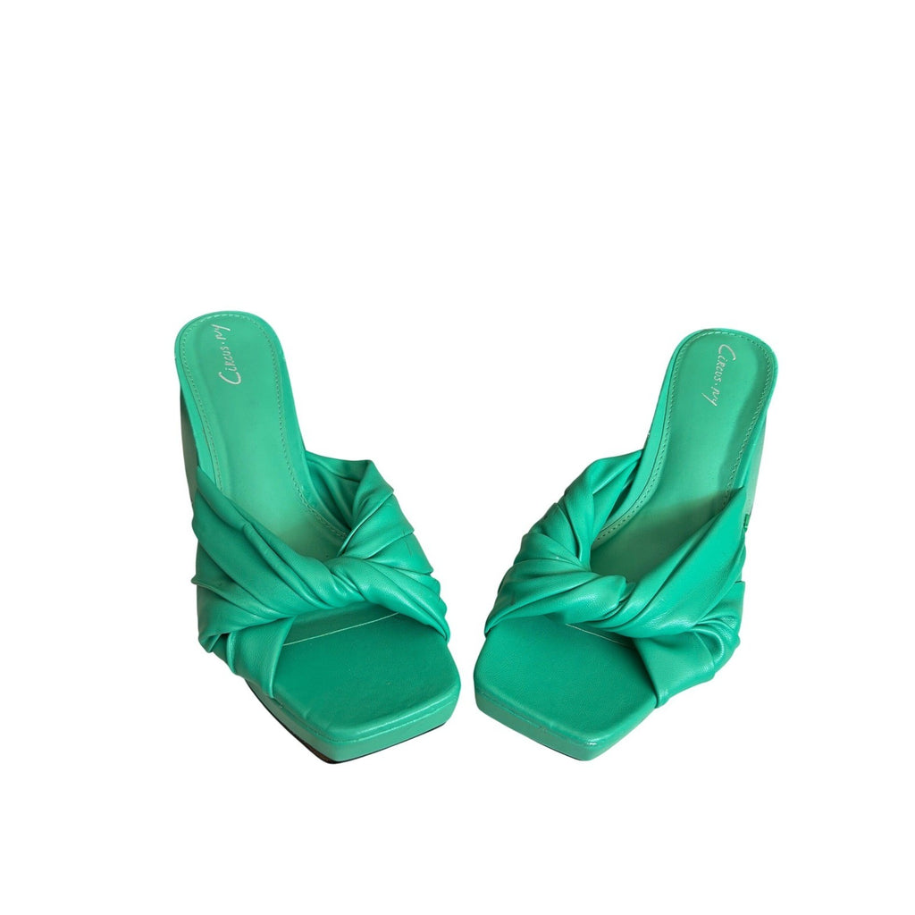 Circus NY Green Knotted Platform Block Heel Sandals Square Toe Mules Womens 8