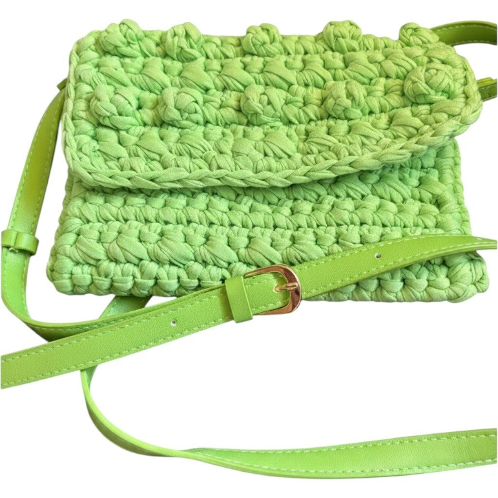 Lime Green Crochet Bobble Crossbody Bag Adjustable Faux Leather Strap NWT
