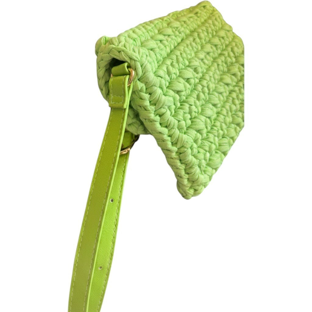 Lime Green Crochet Bobble Crossbody Bag Adjustable Faux Leather Strap NWT