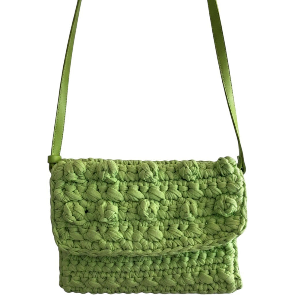 Lime Green Crochet Bobble Crossbody Bag Adjustable Faux Leather Strap NWT
