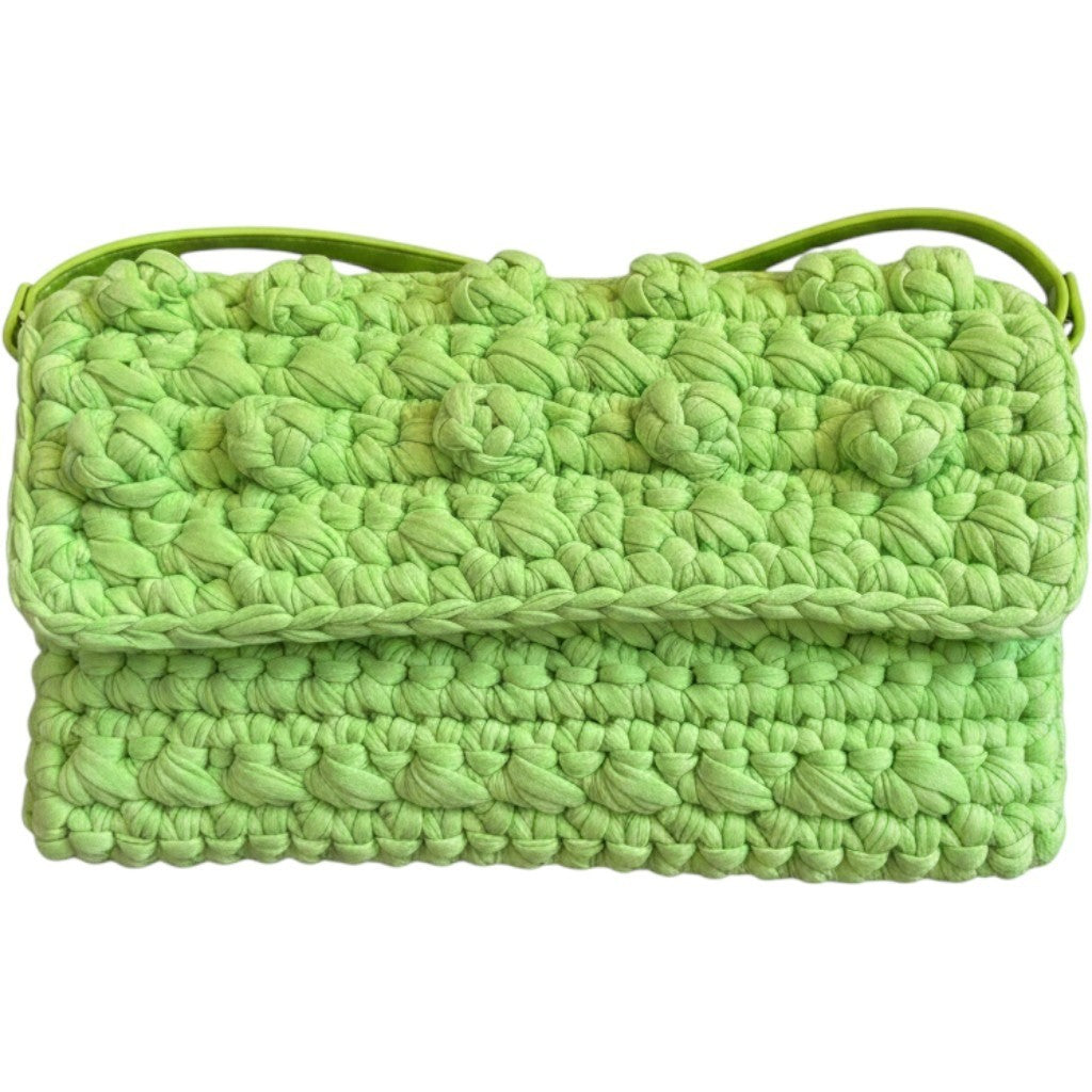 Lime Green Crochet Bobble Crossbody Bag Adjustable Faux Leather Strap NWT
