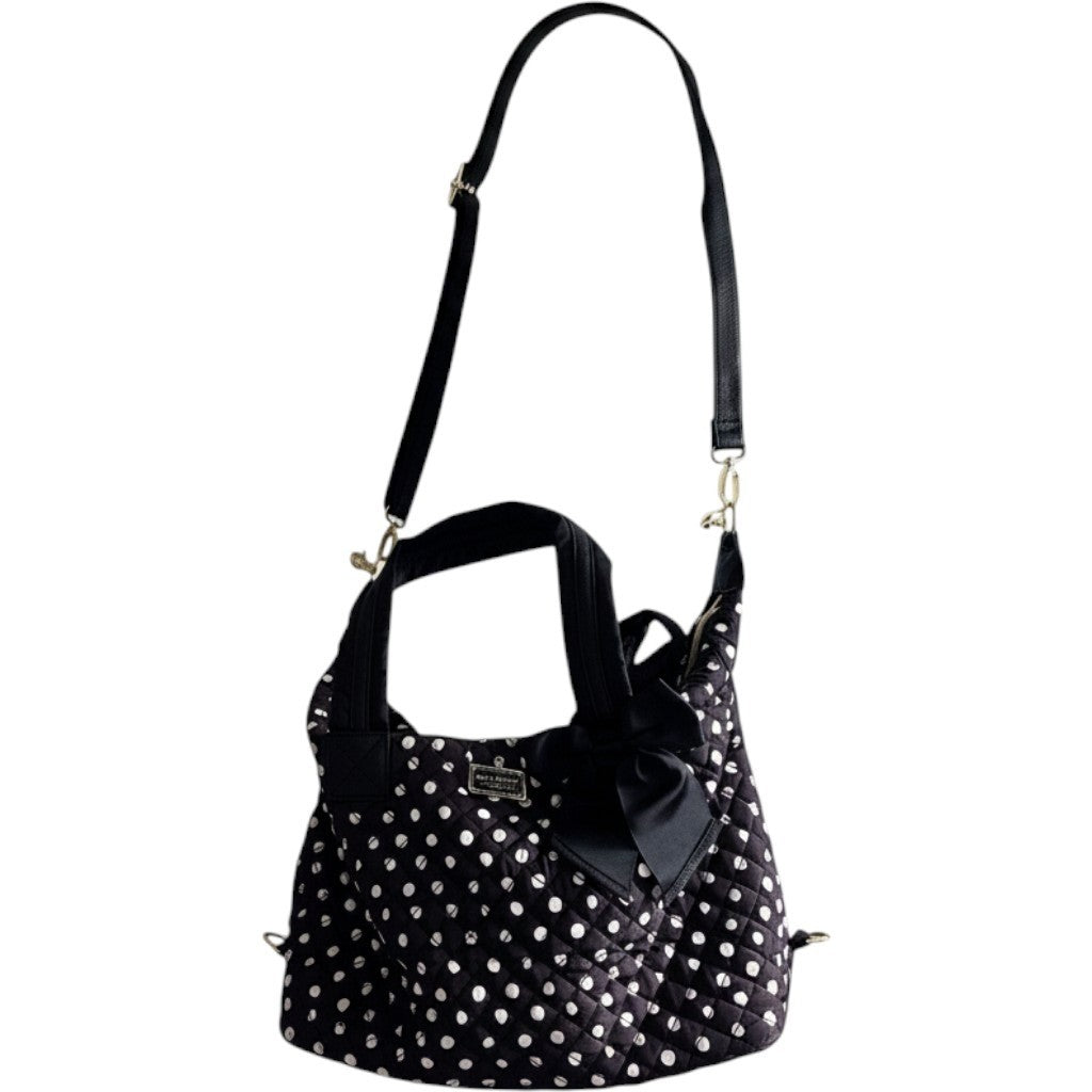 Betsey Johnson Quilted Polka Dot Large Satchel Bag with Bow, Black Brown White Crossbody