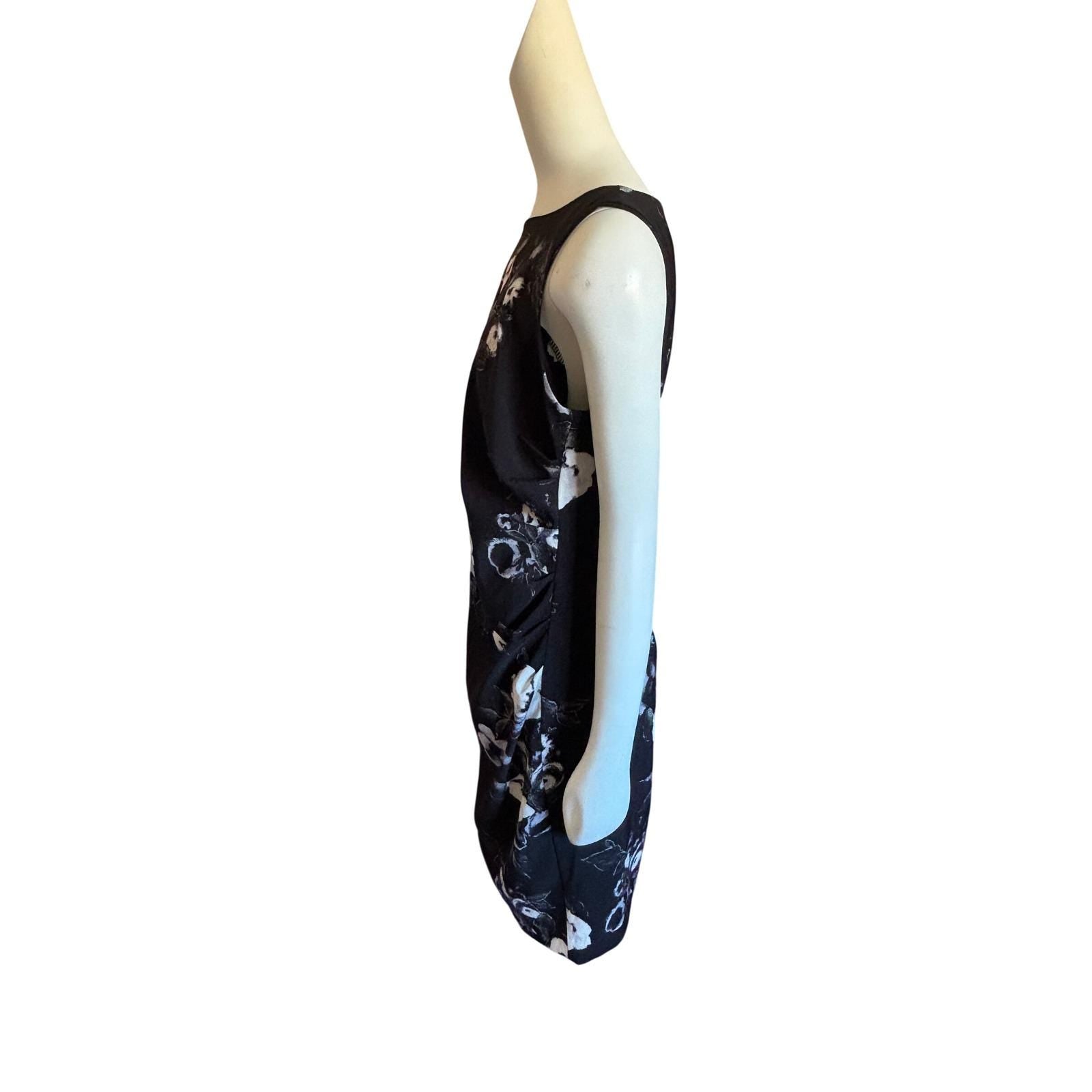 Jacob Womens Black White Floral Ruched Sheath Dress Sleeveless Size L A08C952‎