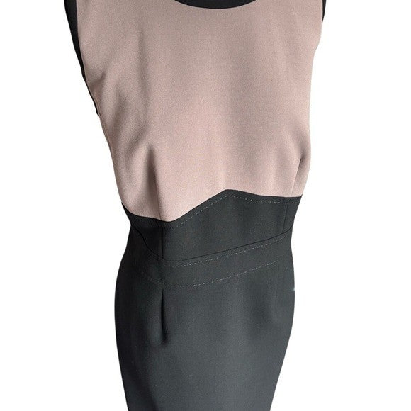 BOSS  ASL Colorblock Dress and Jacket Set Taupe Black Professional Suit Size 12