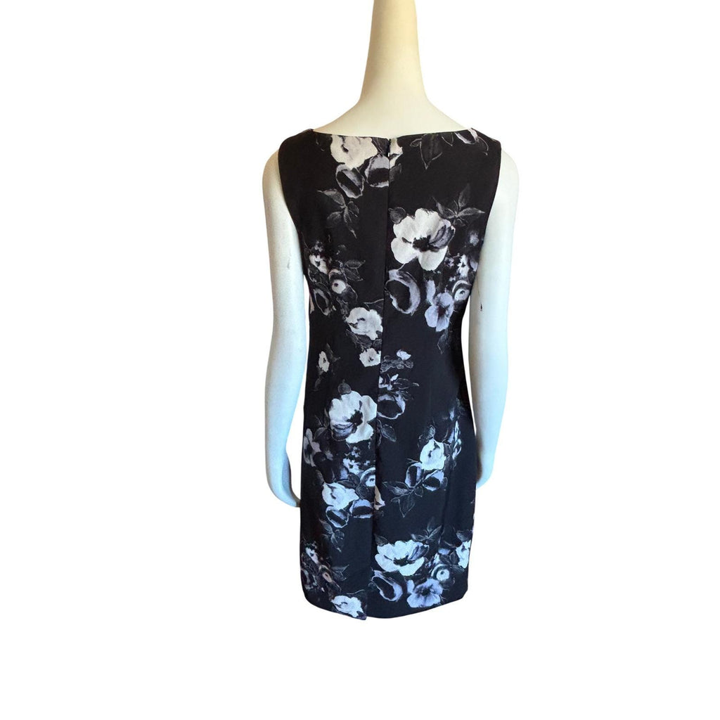 Jacob Womens Black White Floral Ruched Sheath Dress Sleeveless Size L A08C952‎