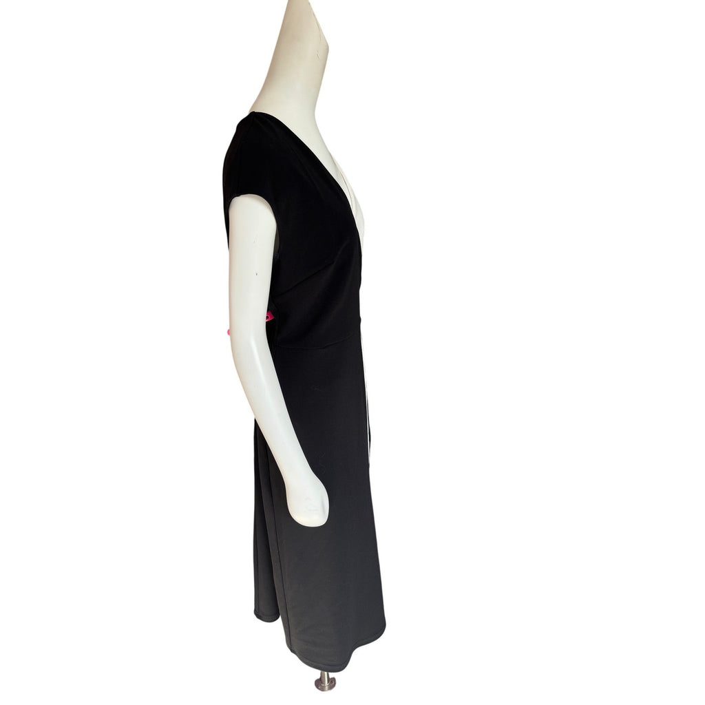 Cleo Black White Colorblock Faux Wrap Dress Cap Sleeve Size L