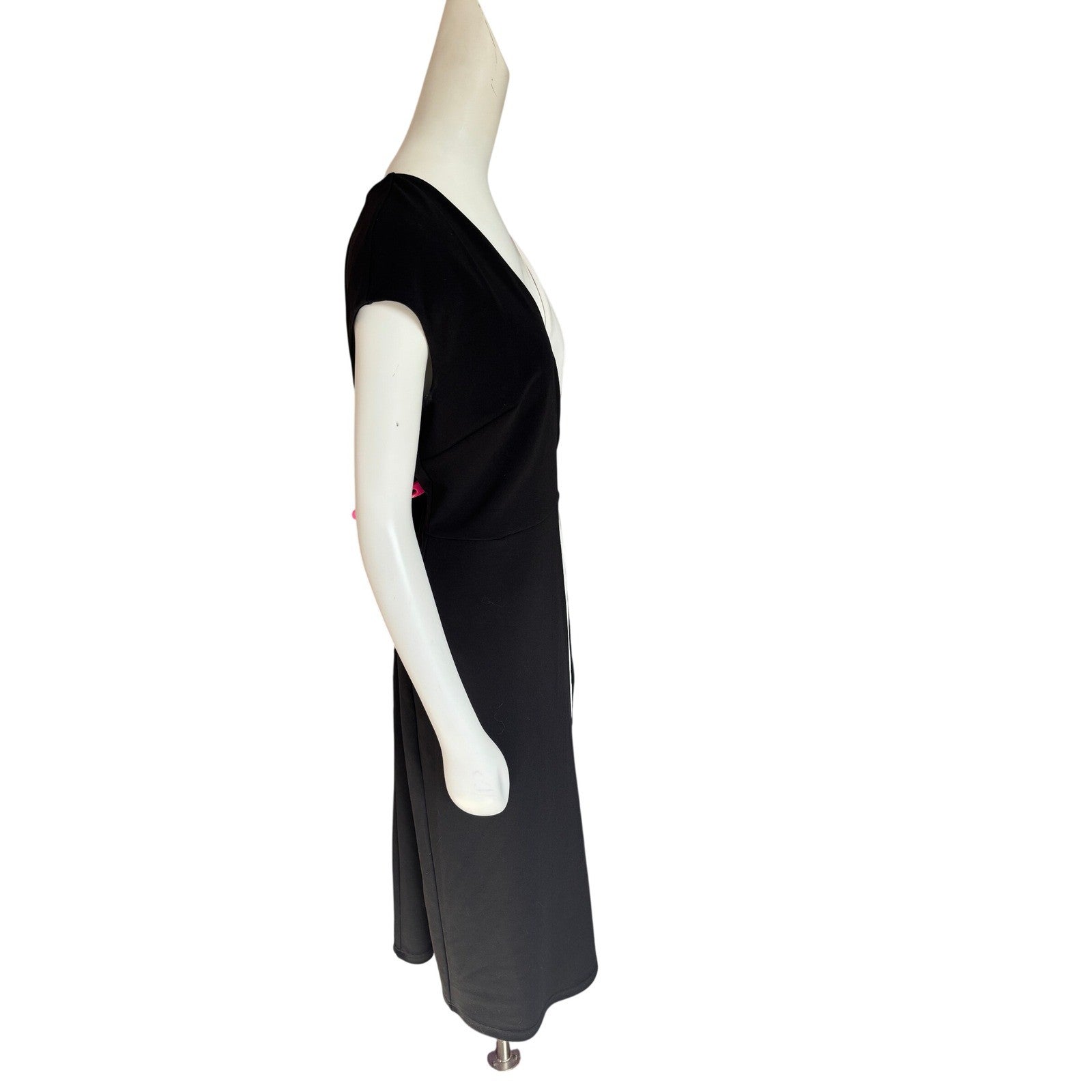 Cleo Black White Colorblock Faux Wrap Dress Cap Sleeve Size L