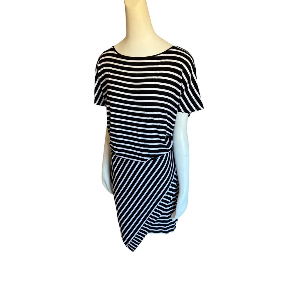 White House Black Market Striped Asymmetrical Tulip Hem Dress Black White XL