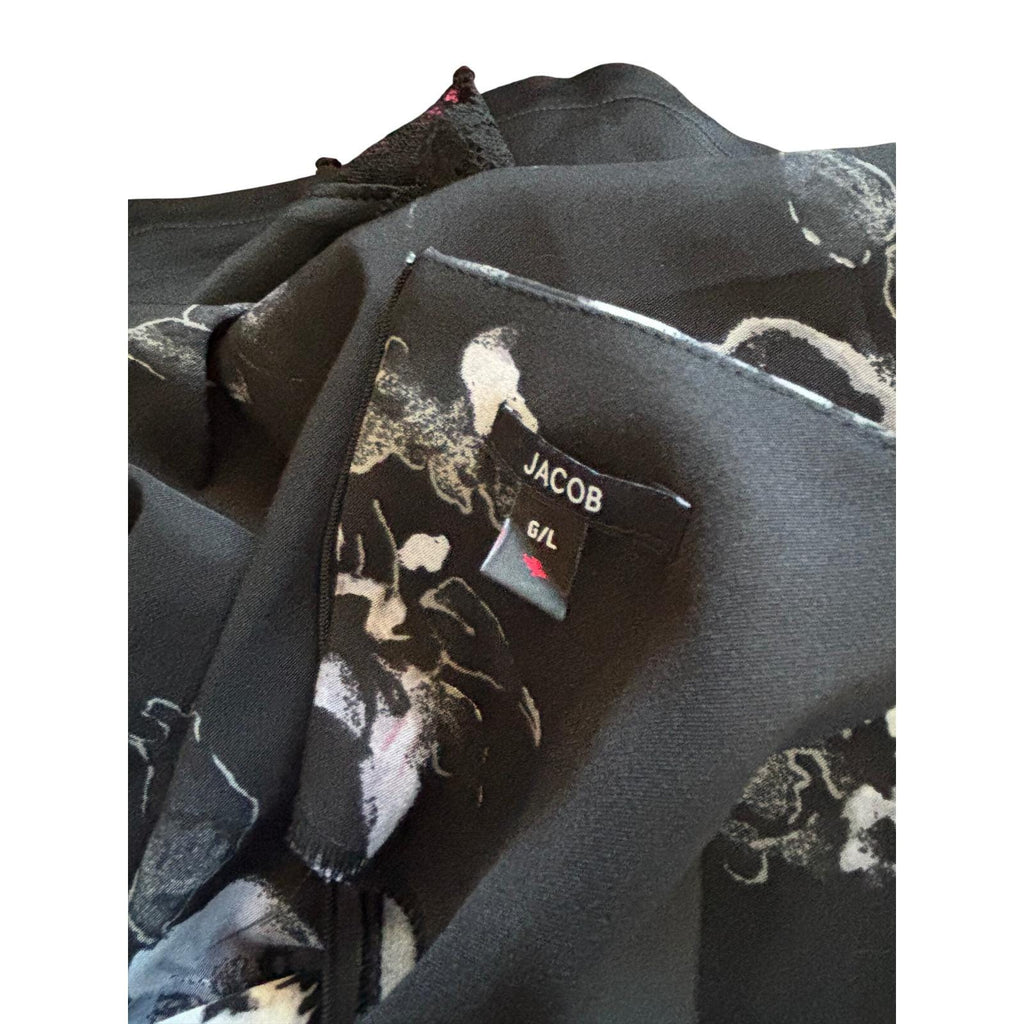 Jacob Womens Black White Floral Ruched Sheath Dress Sleeveless Size L A08C952‎