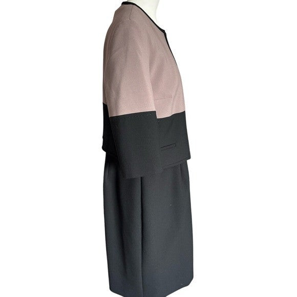 BOSS  ASL Colorblock Dress and Jacket Set Taupe Black Professional Suit Size 12