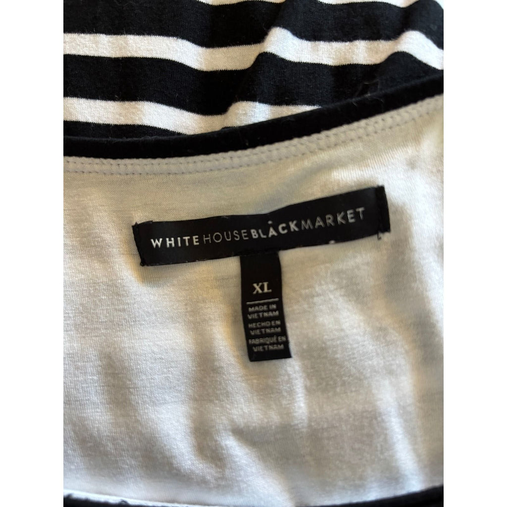 White House Black Market Striped Asymmetrical Tulip Hem Dress Black White XL