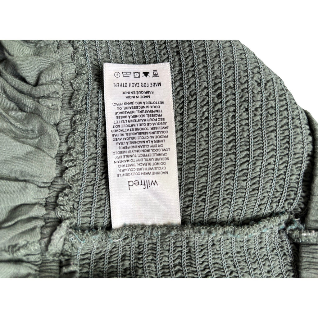 Wilfred La Boheme Smocked Crop Top Olive Green Ruffle Peplum Size L