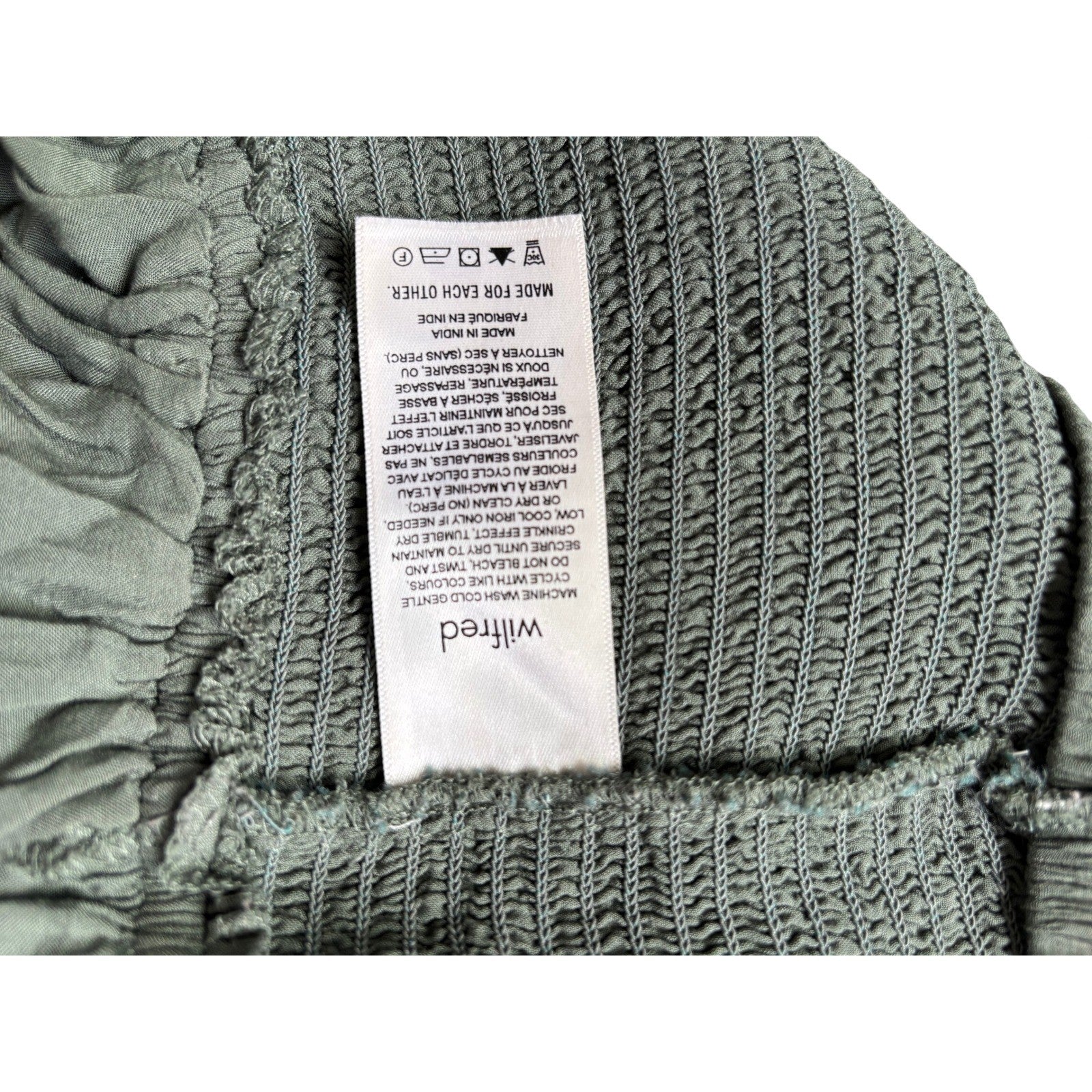Wilfred La Boheme Smocked Crop Top Olive Green Ruffle Peplum Size L