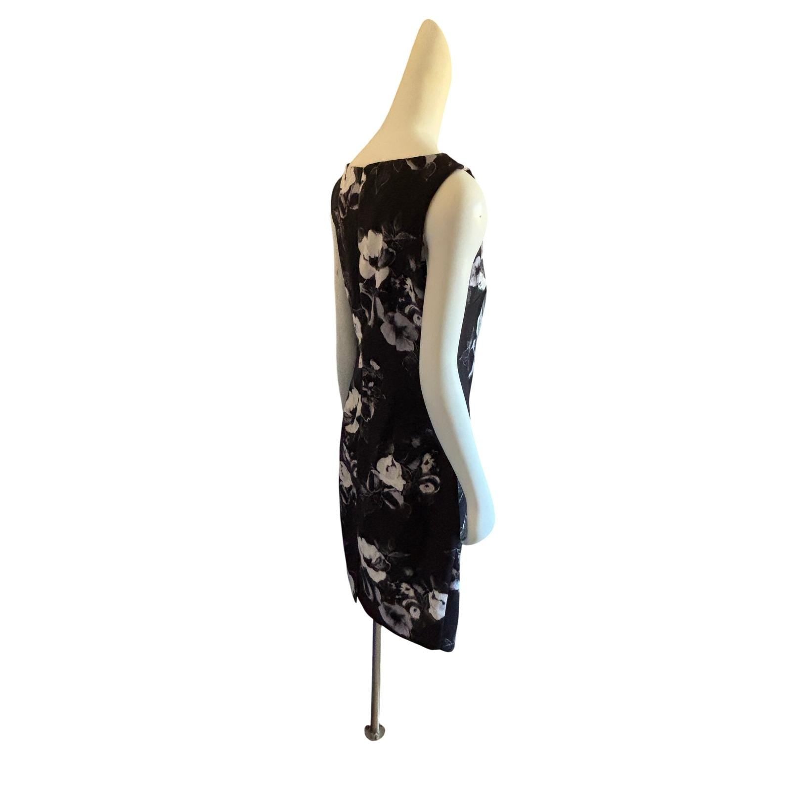 Jacob Womens Black White Floral Ruched Sheath Dress Sleeveless Size L A08C952‎