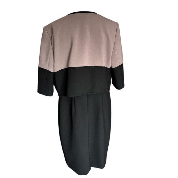 BOSS  ASL Colorblock Dress and Jacket Set Taupe Black Professional Suit Size 12