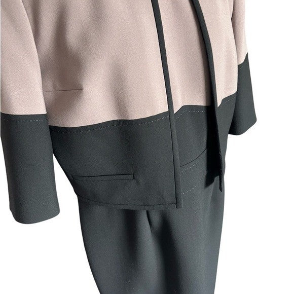 BOSS  ASL Colorblock Dress and Jacket Set Taupe Black Professional Suit Size 12