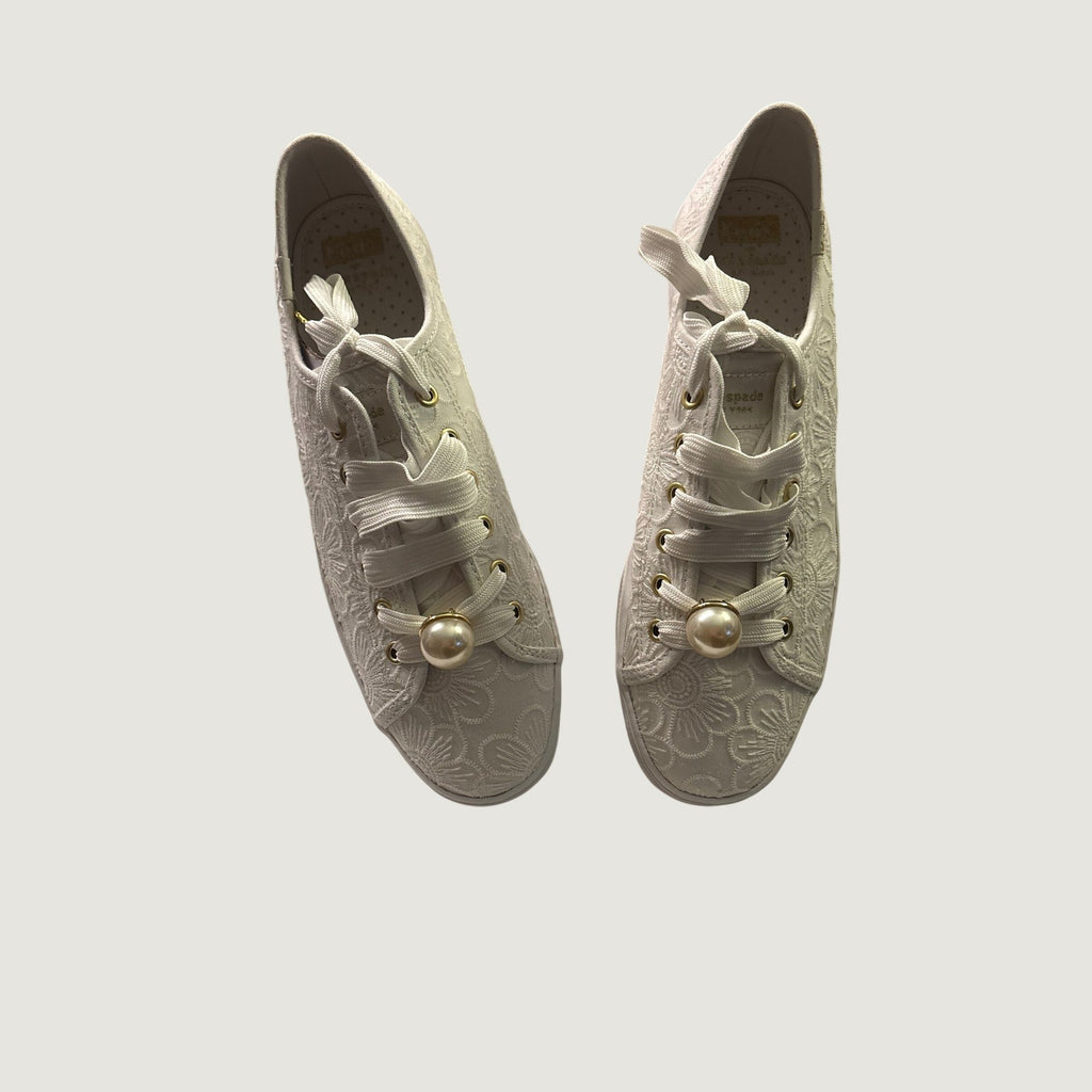 Keds Kate Spade Triple Kick White Floral Eyelet Pearl Sneakers WF66108 Size9.5