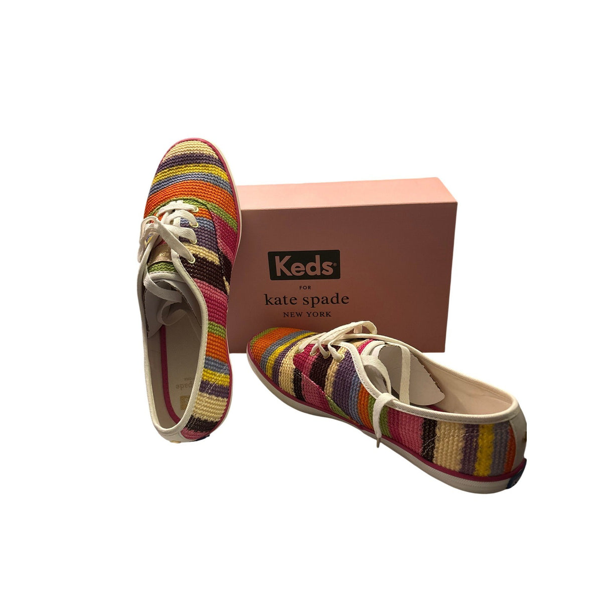 Keds x Kate Spade Champion Crochet Multi Stripe Sneakers WF66110 Size 9 NEW