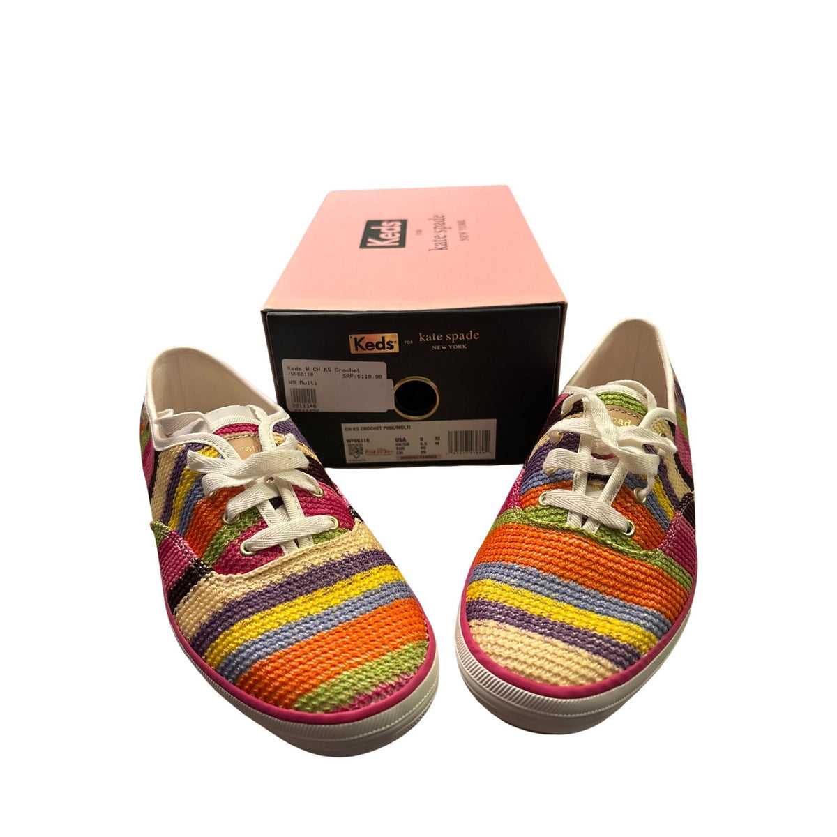 Keds x Kate Spade Champion Crochet Multi Stripe Sneakers WF66110 Size 9 NEW