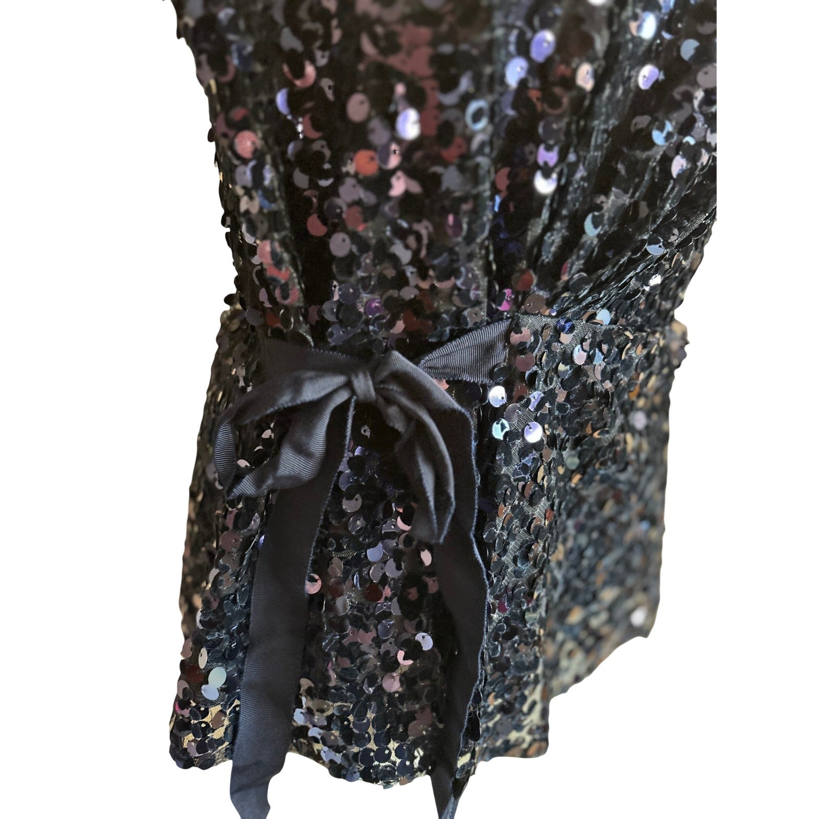 TAHARI Navy Blue Velvet Sequin Wrap Top Sleeveless V-Neck Ribbon Tie