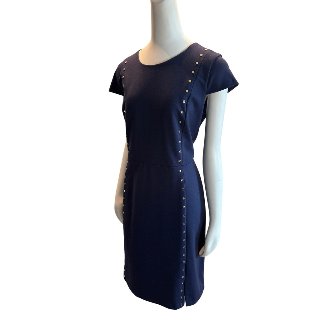 Michael Kors Navy Blue Studded Sheath Dress Gold Zipper XL