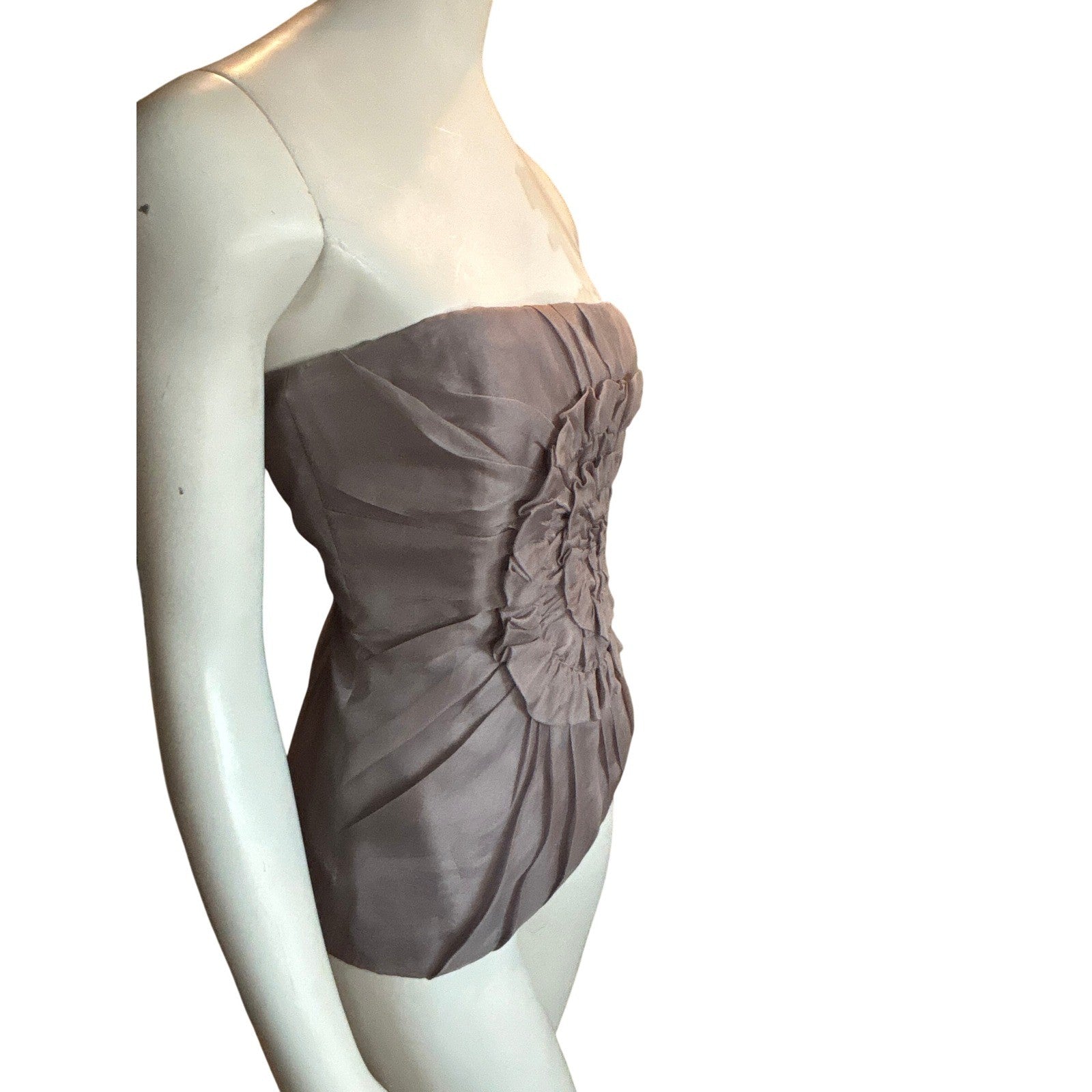 Mexx Women Strapless Pleated Rosette Corset Top Taupe Mauve Size 36