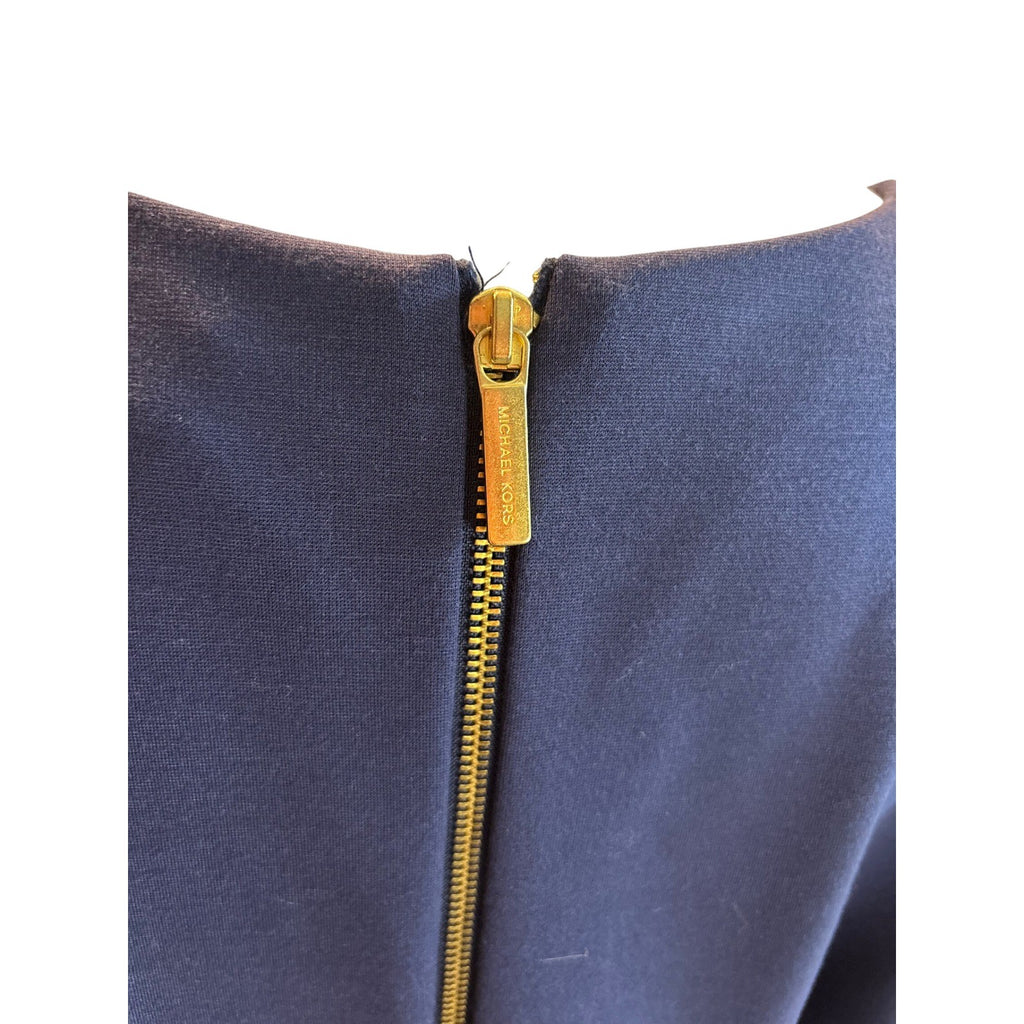 Michael Kors Navy Blue Studded Sheath Dress Gold Zipper XL