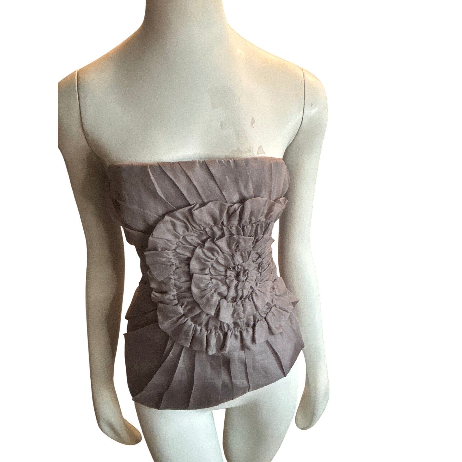 Mexx Women Strapless Pleated Rosette Corset Top Taupe Mauve Size 36