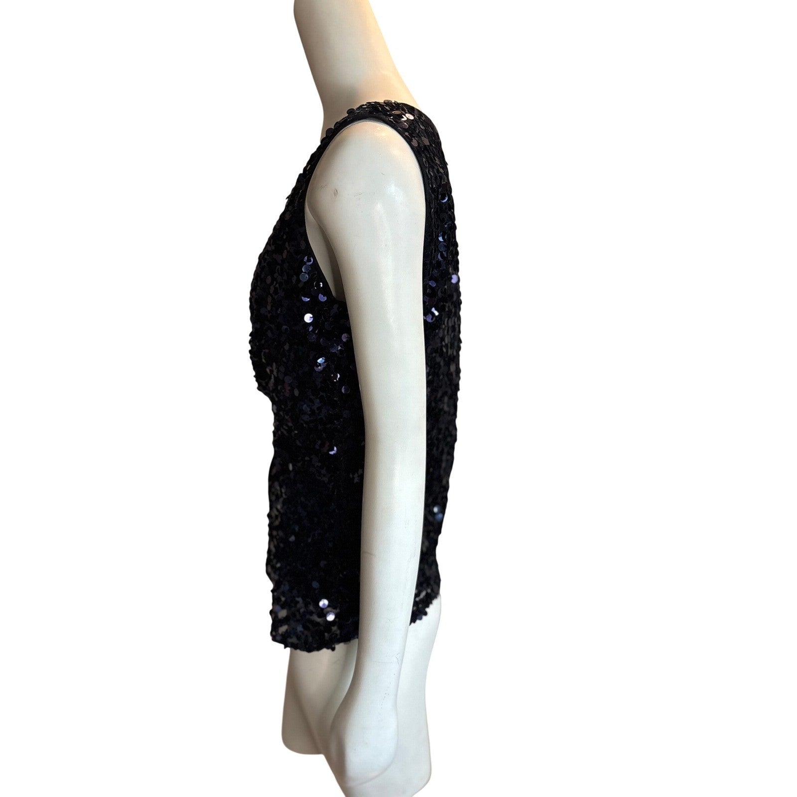 TAHARI Navy Blue Velvet Sequin Wrap Top Sleeveless V-Neck Ribbon Tie