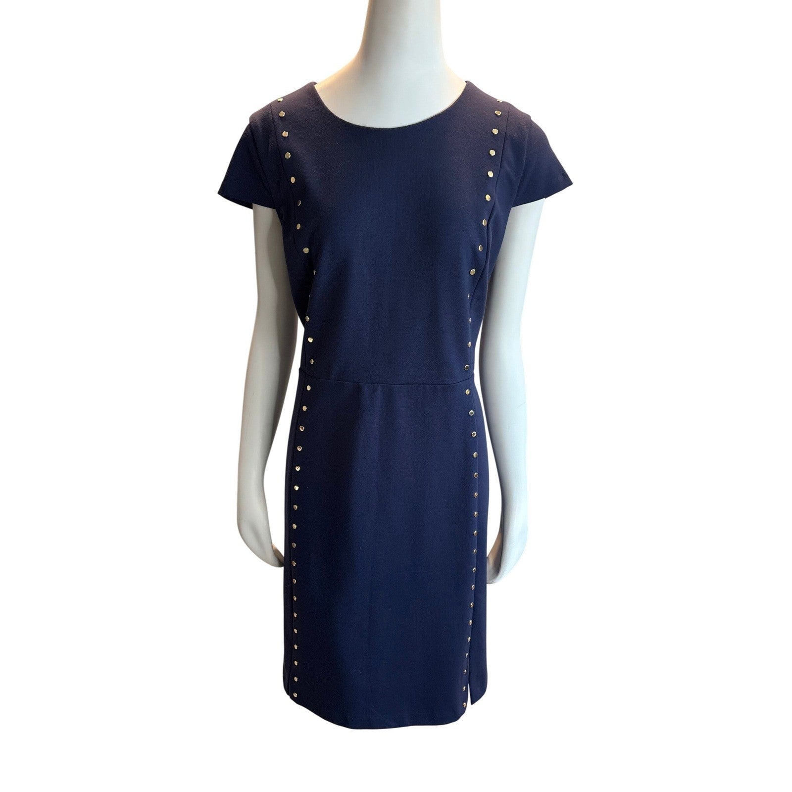 Michael Kors Navy Blue Studded Sheath Dress Gold Zipper XL