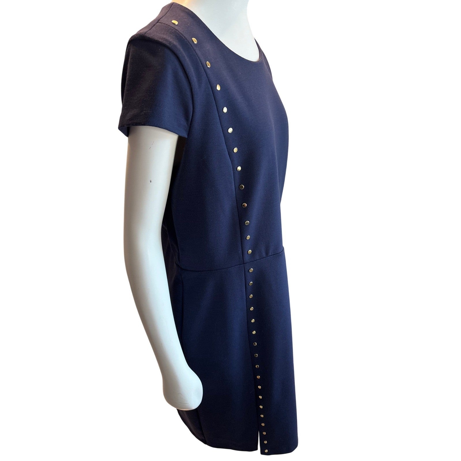 Michael Kors Navy Blue Studded Sheath Dress Gold Zipper XL