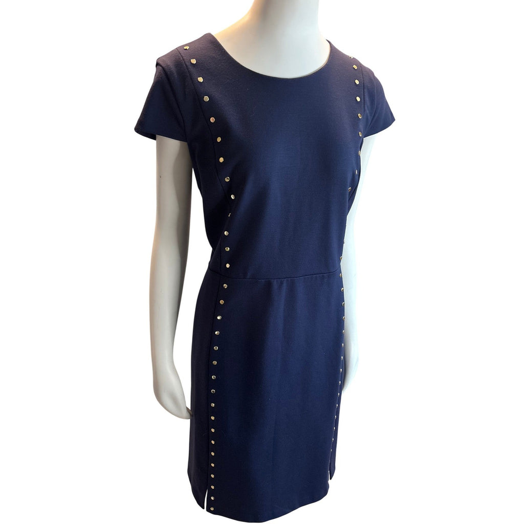 Michael Kors Navy Blue Studded Sheath Dress Gold Zipper XL