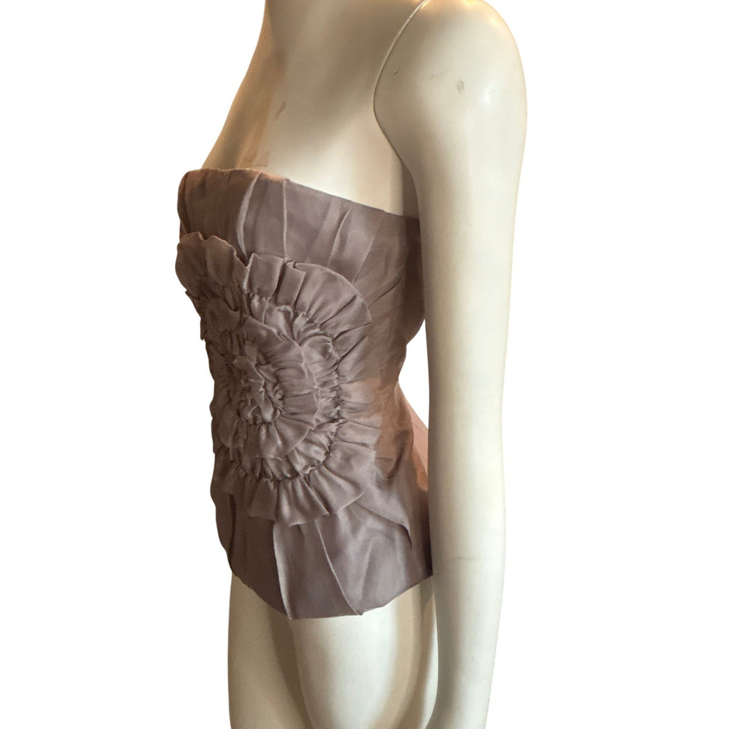 Mexx Women Strapless Pleated Rosette Corset Top Taupe Mauve Size 36