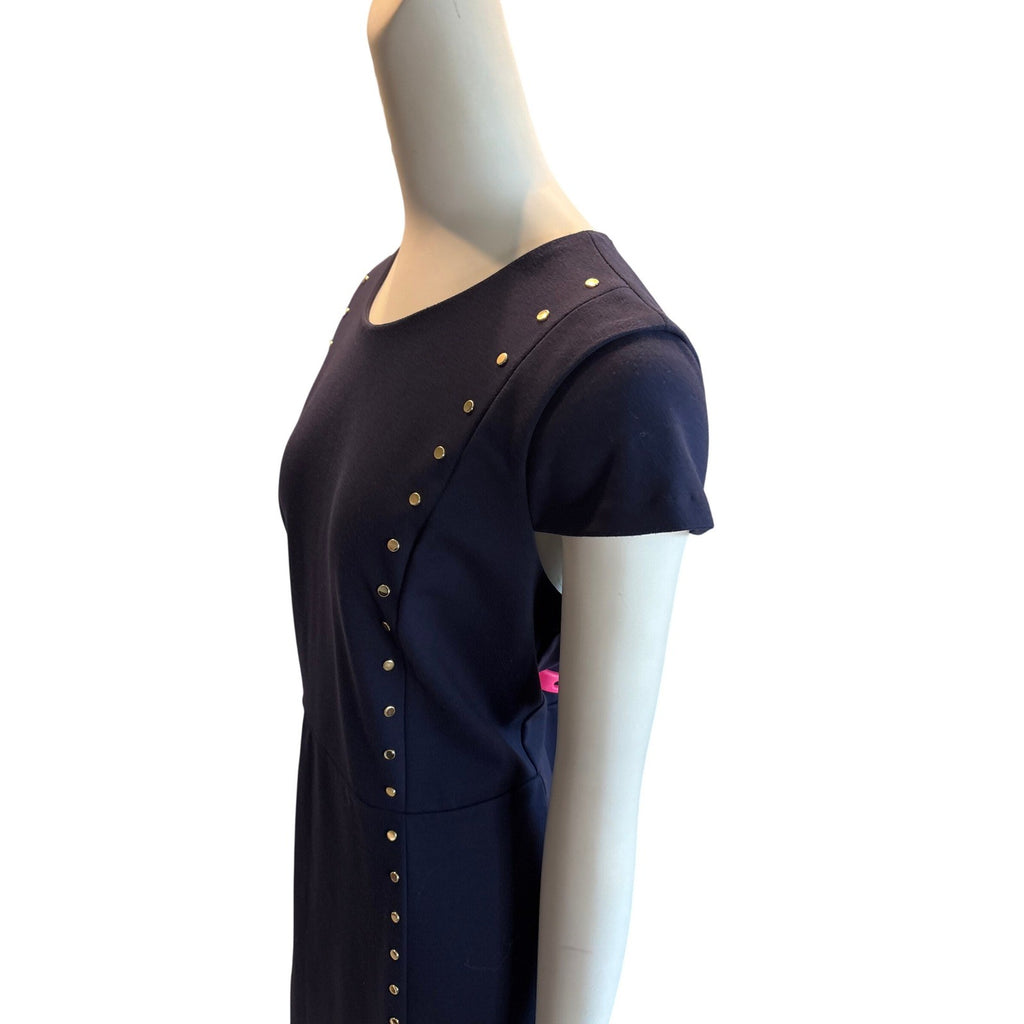 Michael Kors Navy Blue Studded Sheath Dress Gold Zipper XL