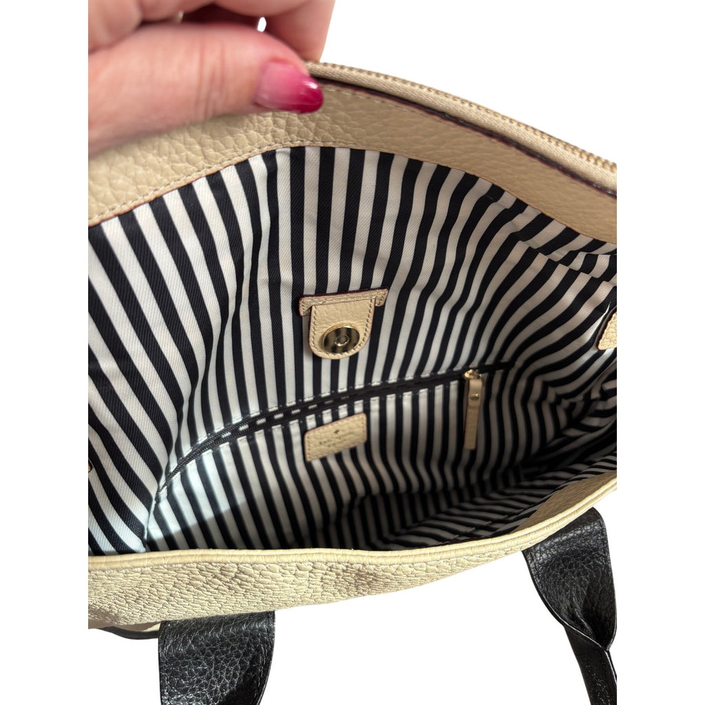 Kate Spade New York Pebbled Leather Colorblock Satchel Cream Black Tassel Bag