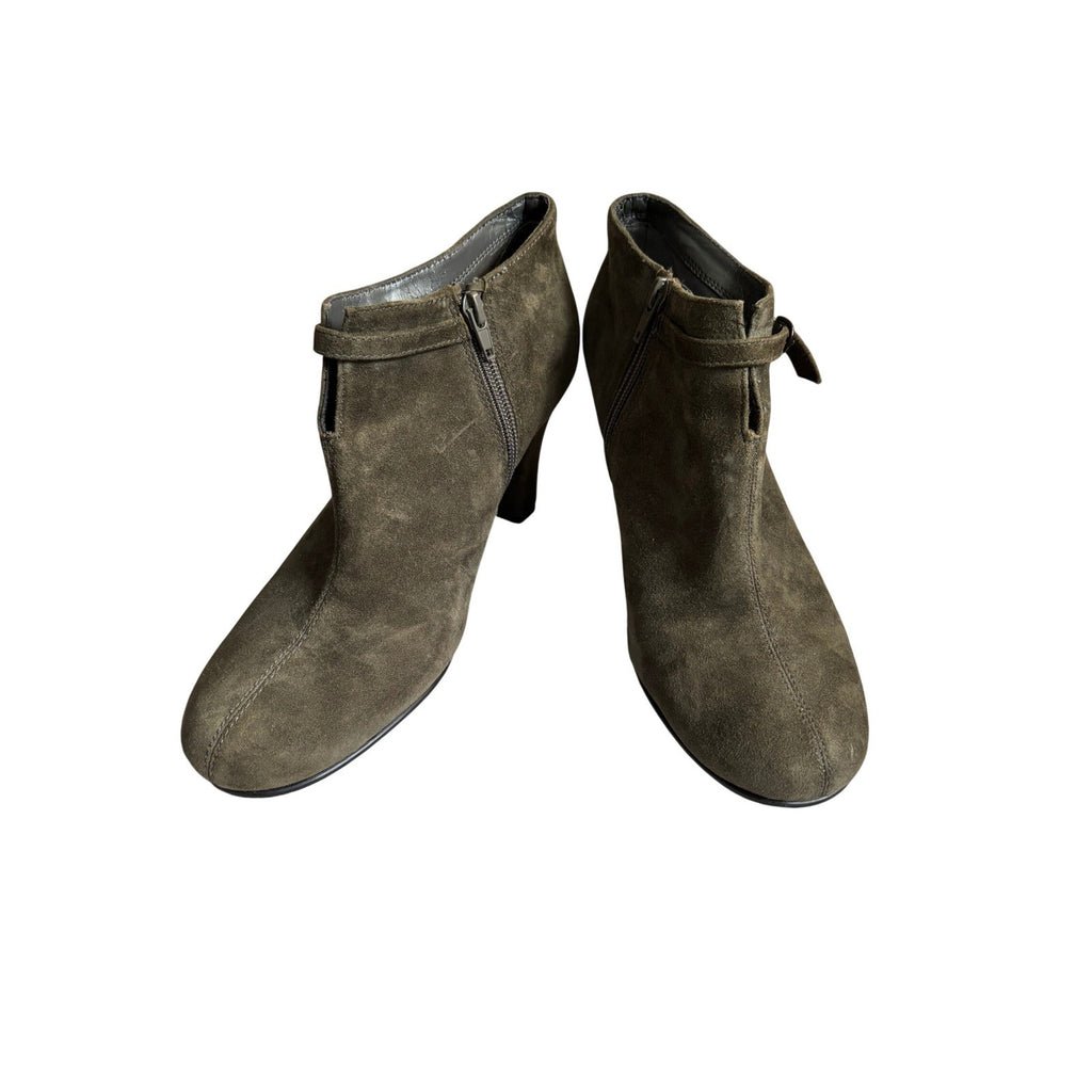 Aerosoles Patrole Olive Green Suede Ankle Boots Block Heel Women's 8.5 M