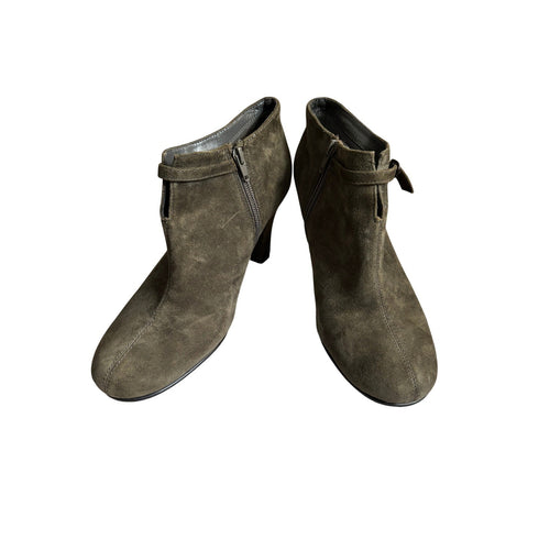 Aerosoles Patrole Olive Green Suede Ankle Boots Block Heel Women's 8.5 M