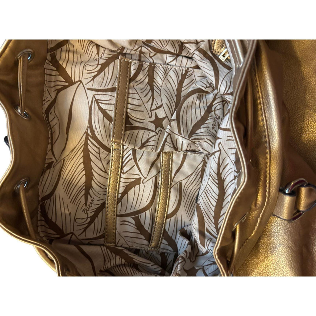 Guess Est 1981 Metallic Bronze Quilted Tassel Tote Bag Faux Leather Shoulder Bag