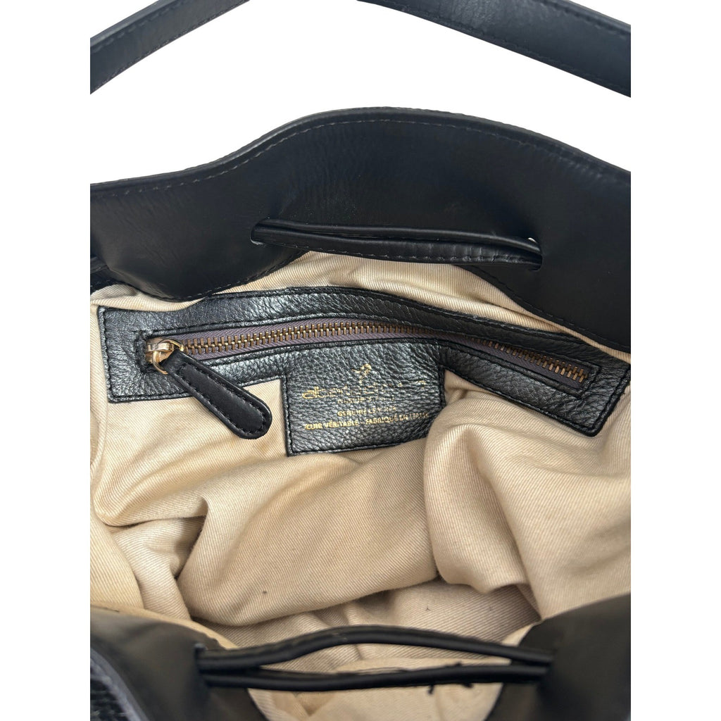 Alberta Di Canio Elba Bucket Bag Italian Leather Metallic Pewter Black Tassel