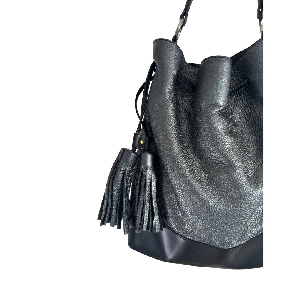 Alberta Di Canio Elba Bucket Bag Italian Leather Metallic Pewter Black Tassel