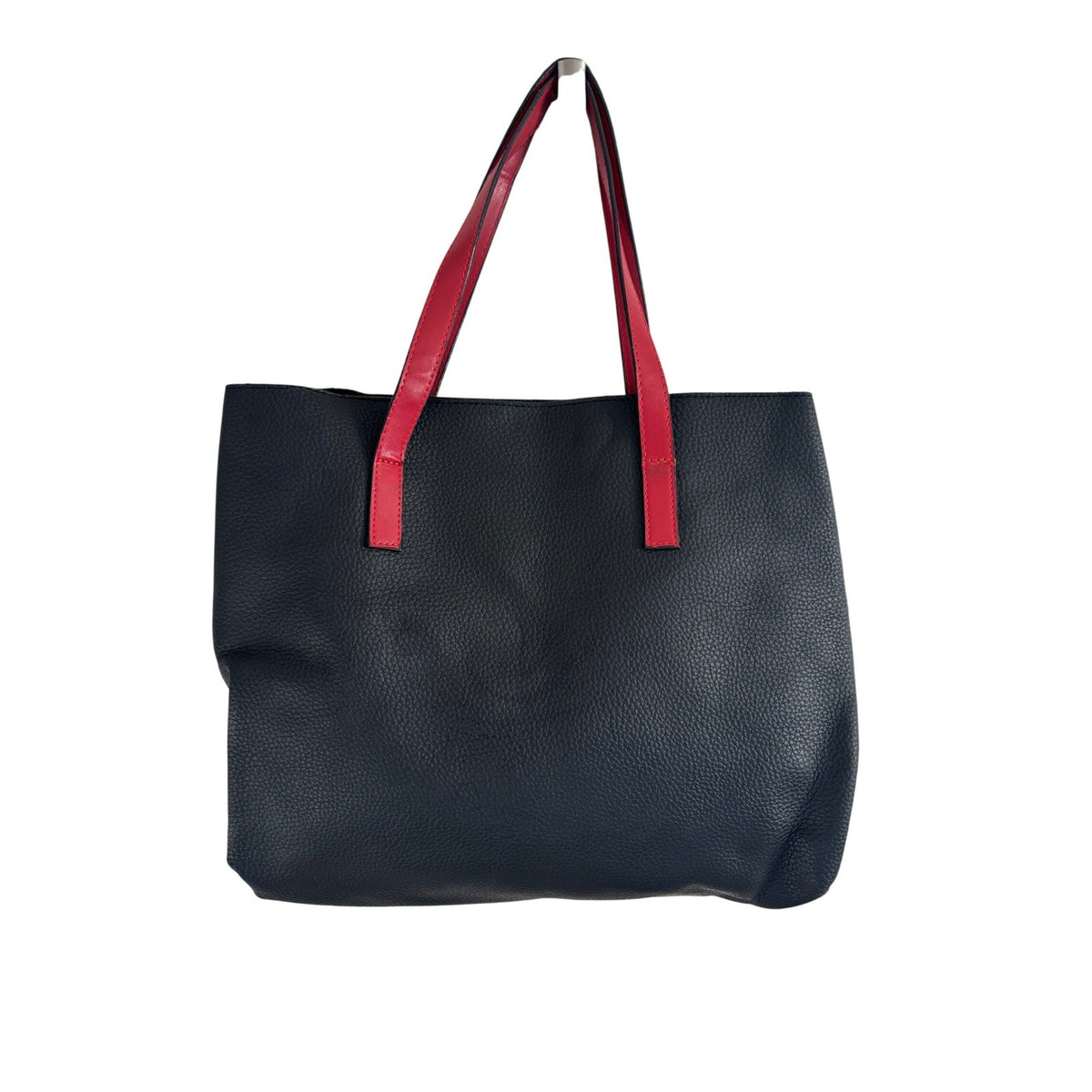 Karl Lagerfeld Paris Black Pebbled Tote Bag with Red Straps and Karl Patch
