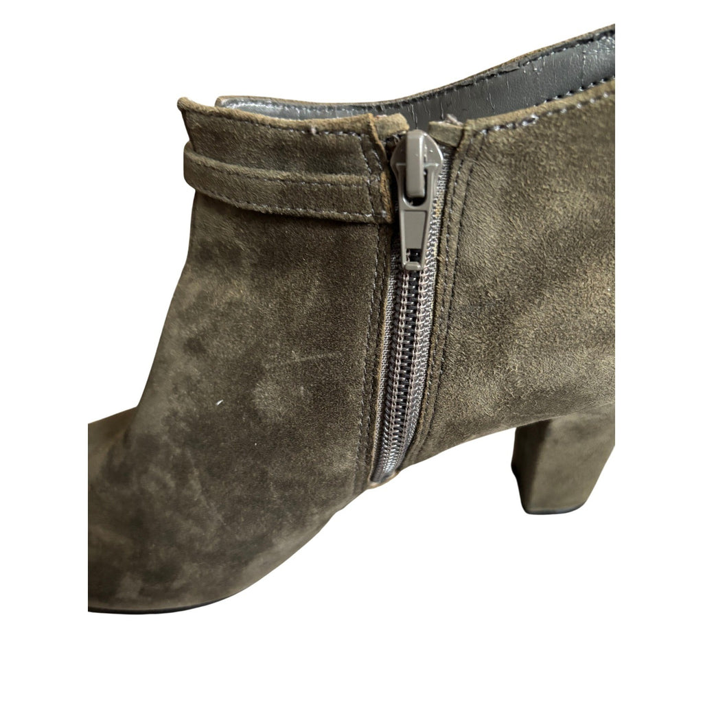 Aerosoles Patrole Olive Green Suede Ankle Boots Block Heel Women's 8.5 M