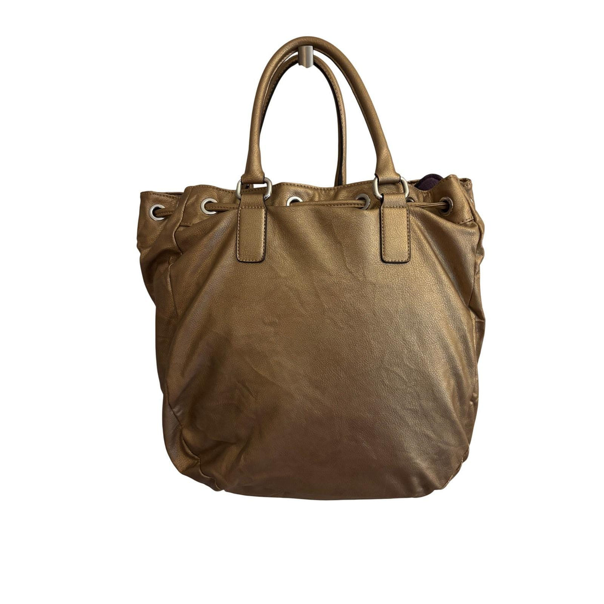 Guess Est 1981 Metallic Bronze Quilted Tassel Tote Bag Faux Leather Shoulder Bag