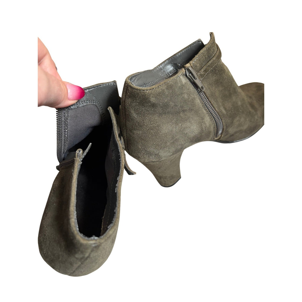 Aerosoles Patrole Olive Green Suede Ankle Boots Block Heel Women's 8.5 M