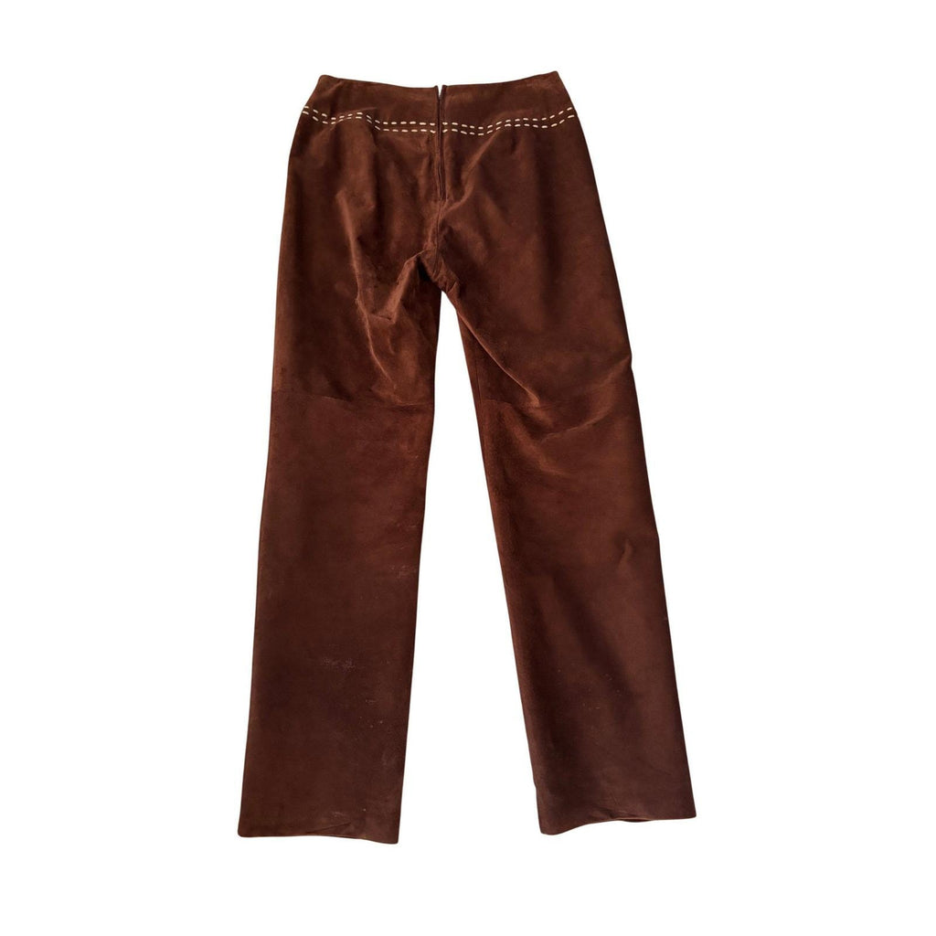 Danier Vintage Brown Suede Leather Pants Whipstitch Straight Leg Womens 8