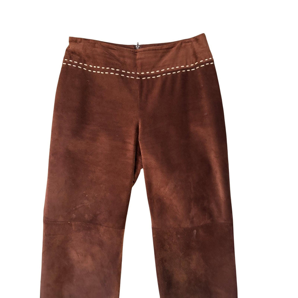 Danier Vintage Brown Suede Leather Pants Whipstitch Straight Leg Womens 8