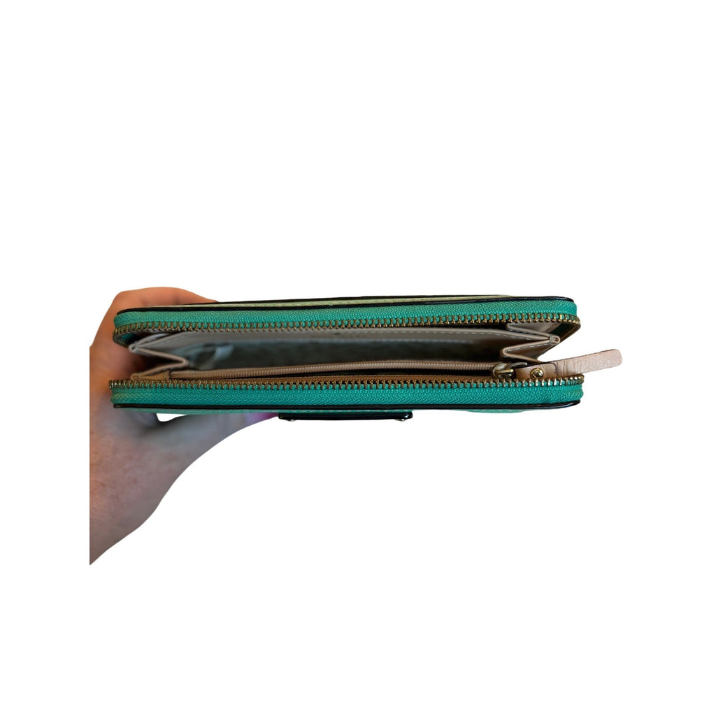 Kate Spade Mikas Pond Lacey Green Leather Zip Around Wallet WLRU1153