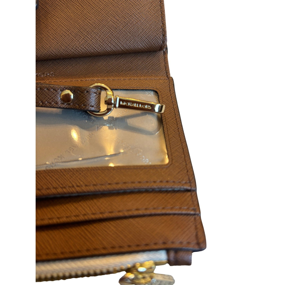 Michael Kors Adele Double Zip Wristlet Wallet Vanilla Signature Logo Brown